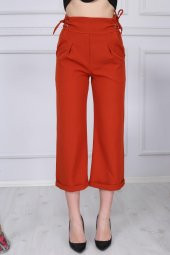 KİREMİT YANDAN BAĞLAMALI KUŞ GÖZÜ KUMAŞ PANTALON - 3