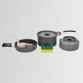Nurgaz NG-200-TTC Outdoor Yemek Kapları - Servis Kaşıkları - Üçü Bir Arada Kamp Tencere Tava Çaydanlık Seti - 1