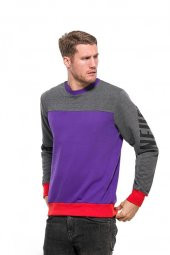 Karinmoda Erkek Günlük Kışlık Mor Gri Baskılı Sweatshirt - 1