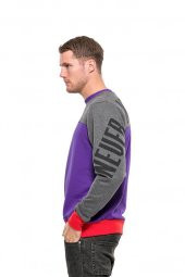 Karinmoda Erkek Günlük Kışlık Mor Gri Baskılı Sweatshirt - 2
