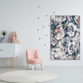 Baskılı Duvar Örtüsü Soyut Gri Ve Pembe Gül Desenli - 3