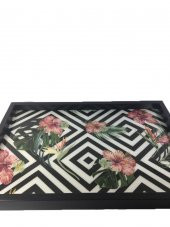 DİKDÖRTGEN ÇİÇEK DESENLİ TEPSİ 31*46 CM - 2
