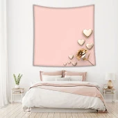 Baskılı Duvar Örtüsü Somon Renklerle Çiçekkten Dağılan Kalpler Desenli - 2