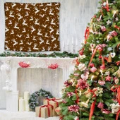 Baskılı Duvar Örtüsü Yeniyıl Noel Kar Beyaz Rengeyiği Temalı Hardal Renk - 3