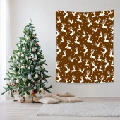 Baskılı Duvar Örtüsü Yeniyıl Noel Kar Beyaz Rengeyiği Temalı Hardal Renk - 5