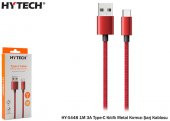 Hytech HY-X448 1m 3a Type-c Kılıflı Metal Kırmızı Şarj Kablosu - 1