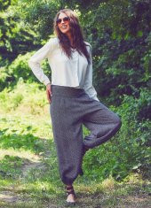 Dökümlü Beli Lastikli Tribal Desen Kadın Şalvar Pantolon - 2