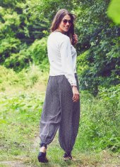 Dökümlü Beli Lastikli Tribal Desen Kadın Şalvar Pantolon - 4