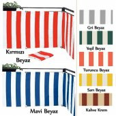 Balkon Korkuluğu Brandası Pamuklu Dokuma Çizgili Kumaşı Mavi-Beyaz 50 cm X 6 Mt. - 1