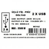 Smart Socket Üçlü Fiş Priz 2xUSB Golyad Beyaz - 2