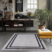 Halı Home Halı Amber Koleksiyonu 1008 Krem Antrasit Saçaklı Halı - 1