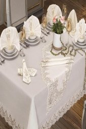 Sümbül Masa Örtüsü 160x260 Cm 26 Parça Krem thumbnail 6