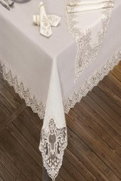 Sümbül Masa Örtüsü 160x260 Cm 26 Parça Krem thumbnail 7