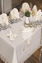 Sümbül Masa Örtüsü 26 Parça Krem thumbnail 6