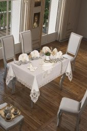 Sümbül Masa Örtüsü 26 Parça Krem thumbnail 8