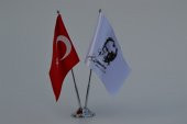 Türk Bayrağı ve Atatürk İmza İkili Masa Bayrak Takımı thumbnail 4