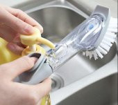 3 Başlıklı Deterjan Hazneli Bulaşık Fırçası Lavabo Fırçası thumbnail 3