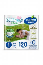 Paddlers Pure Bebek Bezi 1 Numara Yenidoğan 120 Adet (2-5 Kg) Aylık Fırsat Paketi - 5