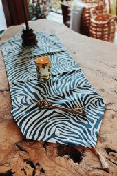 Lacivert Zebra Desenli Duck Keten Runner - 1