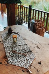 Kahverengi Zebra Desenli Duck Keten Runner - 1