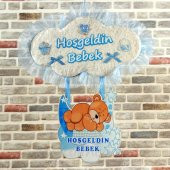Yenidoğan Erkek Bebek Ayıcık Figürlü Bulutlu Kapı Süsü - 4