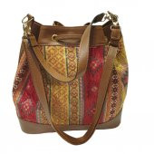Sarı Kilim Desenli Torba Model Bayan El ve Omuz Çantası - 4