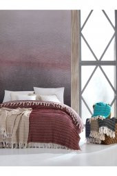 Cotton Box Çift Kişilik Saçaklı Pike - Bordo Krem - 2