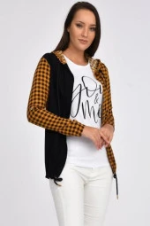 Kolları Katlanabilir Penyeli ve Yandan Cepli Kapüşonlu Hardal Kadın Gömlek - 2