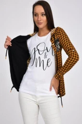 Kolları Katlanabilir Penyeli ve Yandan Cepli Kapüşonlu Hardal Kadın Gömlek - 3