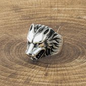 925 Ayar Gümüş Kurt Kafası Desenli Yüzük thumbnail 1