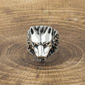 925 Ayar Gümüş Kurt Kafası Desenli Yüzük thumbnail 4