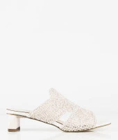 Beyaz Örgü Kadın Kısa Topuklu Terlik - 3