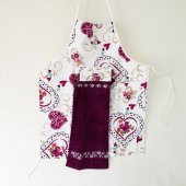 Koyu Mor El Bezli Kalp Desenli Mutfak Önlüğü - 1