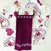 Koyu Mor El Bezli Kalp Desenli Mutfak Önlüğü - 2