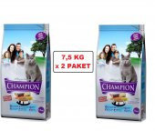 CHAMPİON SOMONLU PİRİNÇLİ YETİŞKİN KEDİ MAMASI 15 KG (7,5 KG x2 ADET) SKT-02-2022 - 1