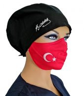 Emel Üniforma Ay Yıldızlı  Türk Bayraklı Kumaş Maske - 1