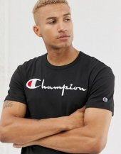 Champion Klasik Logo İşleme Unisex Tişört Siyah - 2