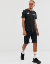 Champion Klasik Logo İşleme Unisex Tişört Siyah - 3