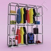 TEKNOR Metal Profil Çift Raf Çift Askılık Lüks Bez Dolap - Gri - 3