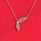14k Sarı Altın Yaprak Kolye thumbnail 2