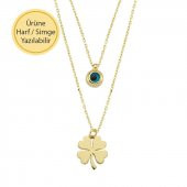14 Ayar Altın Nazarlı Yonca Kolye thumbnail 1