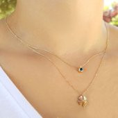 14 Ayar Altın Nazarlı Yonca Kolye thumbnail 2