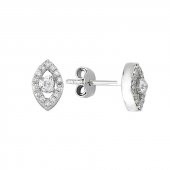 0.26ct Pırlanta Oval Model Tektaş Küpe - 1