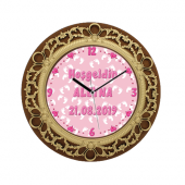 Kişiye Özel İsimli Hoşgeldin Bebek Kahverengi Üzerine Altın İşlemeli Duvar Saati - 1