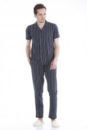 Dagi Ese26002 Pamuklu Gömlek Çizgili Kısa Kol Pijama Takım - 1
