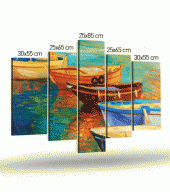 Boats 5 Parça Kanvas Tablo 135X85 Cm - 4