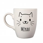 BEYAZ MİYAV KEDİ TASARIM KUPA - 1