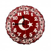 Dizayn Türk Bayrağı Desenli Çini Saat  25 cm Kırmızı - 1