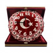 Dizayn Türk Bayrağı Desenli Çini Saat  25 cm Kırmızı - 2