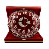 Dizayn Türk Bayrağı Desenli Çini Saat  25 cm Kırmızı - 3